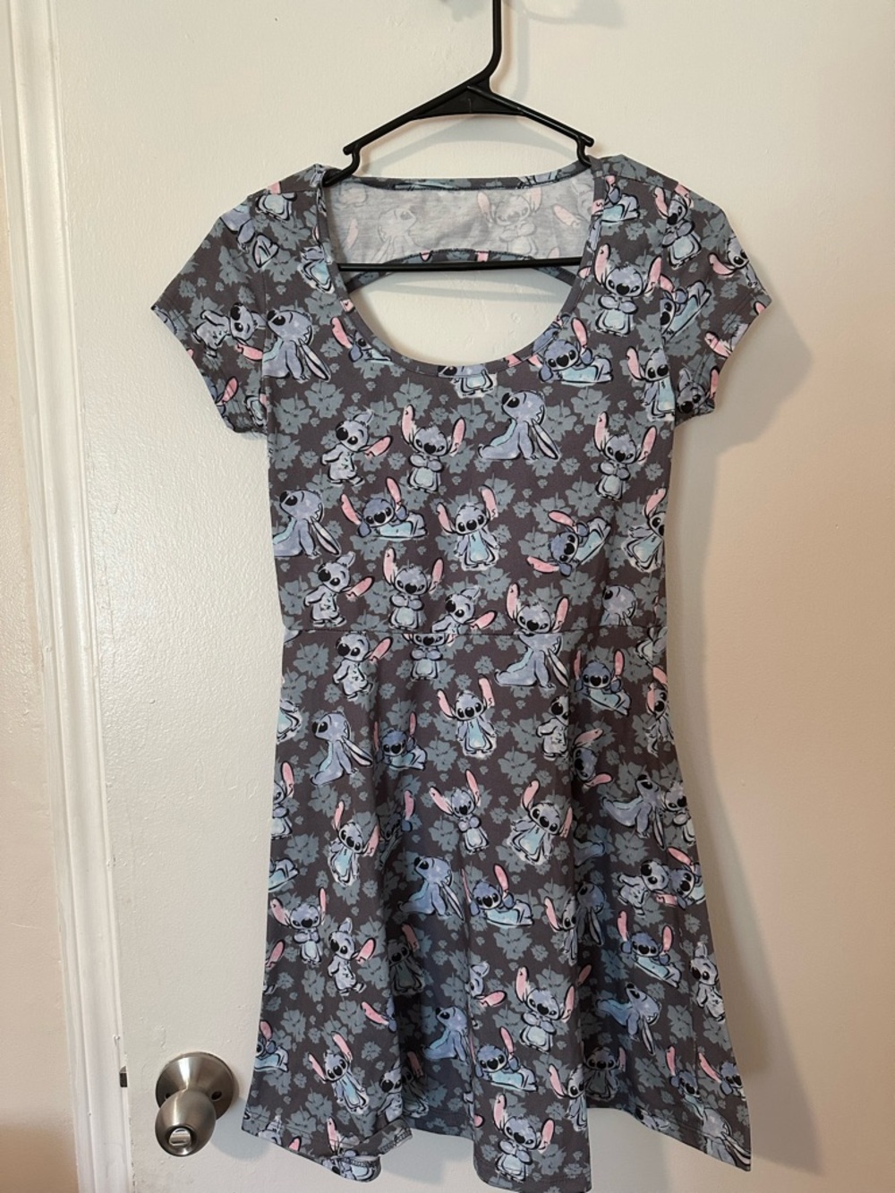 Disney Gray and Pink Stitch Print Dress
